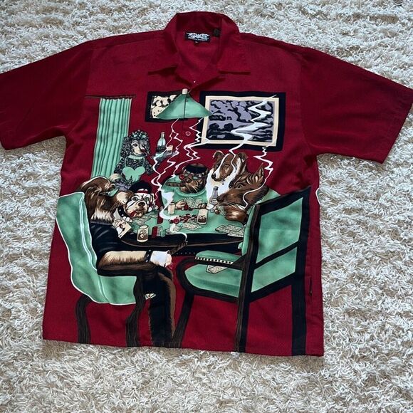 Dragonfly Other - Dragonfly Mens Short Sleeve Button Down Shirt Poker Dogs Card Party XL